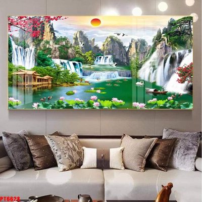 Download file Tranh sơn thủy thác nước PT6628 (gốc) in mica bàn thờ