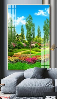 File tranh Tranh sơn thủy thác nước PT6641 (bản gốc) in lụa dán tường