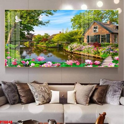 Download file gốc Tranh sơn thủy thác nước PT6648 (in lụa) cao cấp