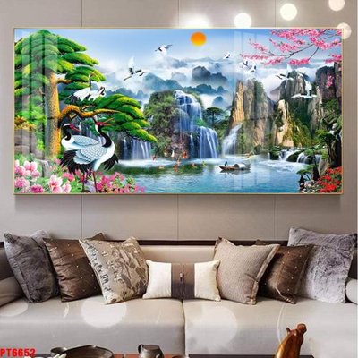 Download file gốc Tranh sơn thủy thác nước PT6652 (in mica) 3D