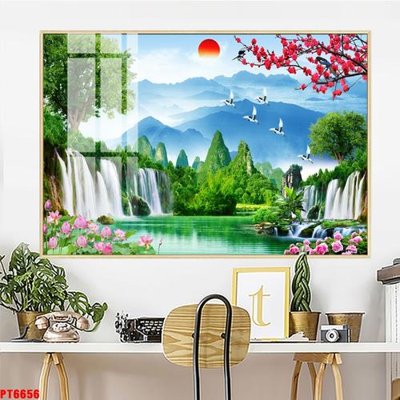 File PSD Tranh sơn thủy thác nước PT6656 (bản gốc) chất lượng nhất