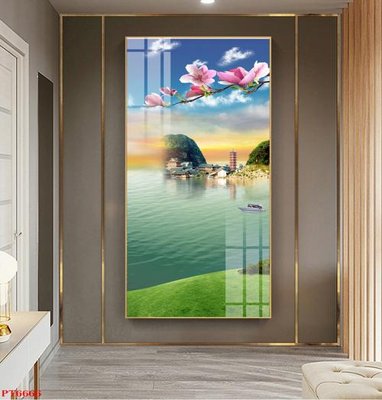 Tải file PSD Tranh sơn thủy thác nước PT6666 (nguyên layer) để in