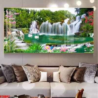 File gốc Tranh sơn thủy thác nước PT6667 (ảnh rõ nét) để in