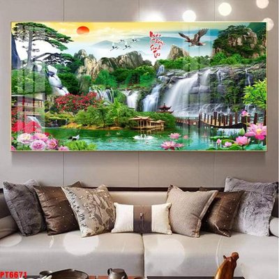 Chi tiết file gốc Tranh sơn thủy thác nước PT6671 (cho in tráng gương)