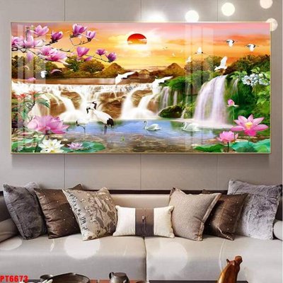 File gốc Tranh sơn thủy thác nước PT6673 (in mica) làm bảng hiệu