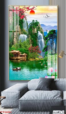 Tải file PSD Tranh sơn thủy thác nước PT6681 (nguyên layer) để in