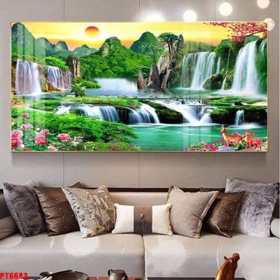 Tải file tranh gốc Tranh sơn thủy thác nước PT6683 chất lượng cao