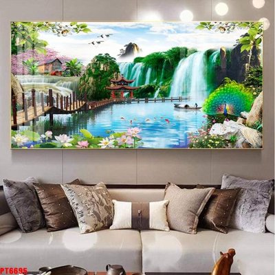 File tranh quảng cáo Tranh sơn thủy thác nước PT6695 (download file gốc)