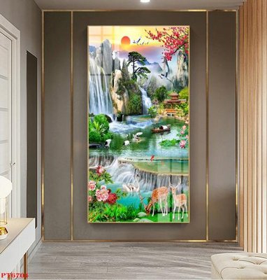 Tải file Tranh sơn thủy thác nước PT6704 (gốc) làm file thiết kế