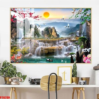 File PSD Tranh sơn thủy thác nước PT6709 (bản gốc) cho nhà in
