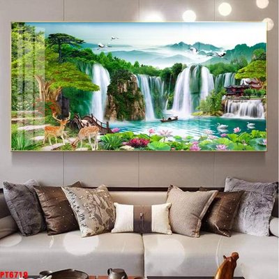 File gốc Tranh sơn thủy thác nước PT6719 (in tráng gương) sang trọng