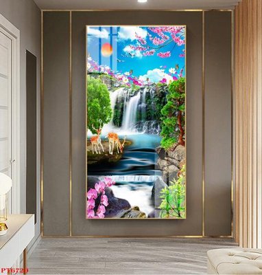 File in ấn Tranh sơn thủy thác nước PT6720 (bản gốc) chất lượng cao