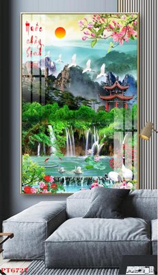 Tải file gốc Tranh sơn thủy thác nước PT6727 (in khổ lớn) không mờ