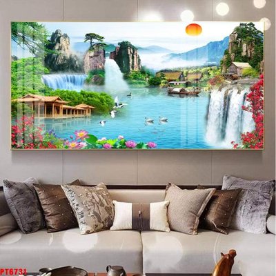 File gốc Tranh sơn thủy thác nước PT6731 (in mica) làm quà tặng