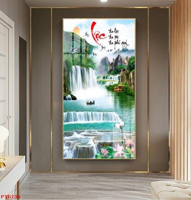 File tranh gốc Tranh sơn thủy thác nước PT6734 (sắc nét từng chi tiết)
