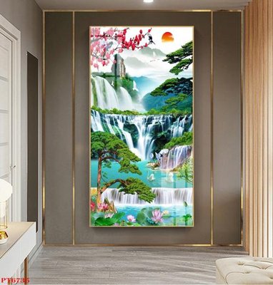 Download file ảnh gốc Tranh sơn thủy thác nước PT6735 để in ấn
