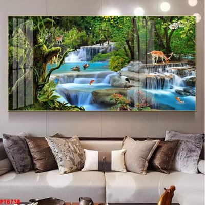 File gốc Tranh sơn thủy thác nước PT6736 (in ấn) màu sắc trung thực