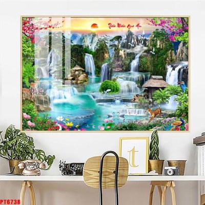 File ảnh Tranh sơn thủy thác nước PT6738 (gốc) dùng in Pano