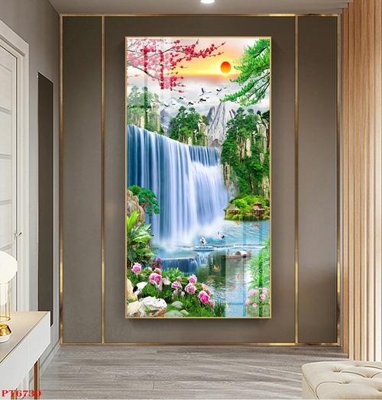 Download file Tranh sơn thủy thác nước PT6739 (gốc) cho xưởng in