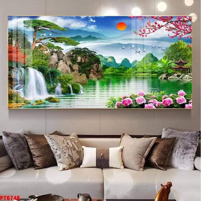File ảnh Tranh sơn thủy thác nước PT6746 (gốc) dùng in Pano