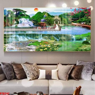 File gốc Tranh sơn thủy thác nước PT6747 (ảnh chi tiết) để in lụa