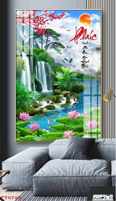 Tải file gốc Tranh sơn thủy thác nước PT6749 (in khổ lớn) không vỡ
