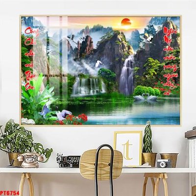 Mua file gốc Tranh sơn thủy thác nước PT6754 (chất lượng) tại Filetranh.com