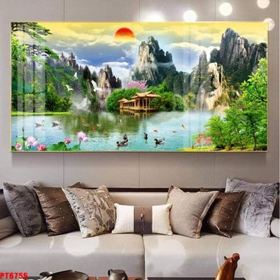 Tải file Tranh sơn thủy thác nước PT6755 (ảnh gốc) in tráng gương