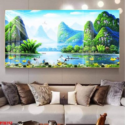 Tải file gốc Tranh sơn thủy thác nước PT6757 (in không vỡ ảnh)