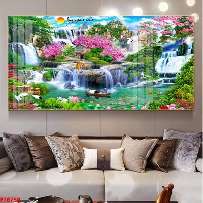 File gốc Tranh sơn thủy thác nước PT6759 (in mica) trang trí