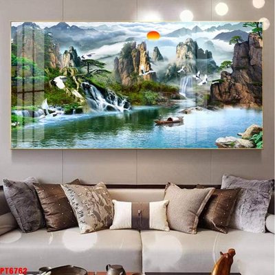 File ảnh Tranh sơn thủy thác nước PT6762 (gốc) cho trang trí nội thất