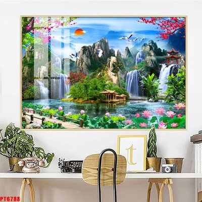 Tải file Tranh sơn thủy thác nước PT6788 (ảnh gốc) in gạch 3D