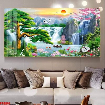File tranh quảng cáo Tranh sơn thủy thác nước PT6801 (file gốc) chuyên nghiệp