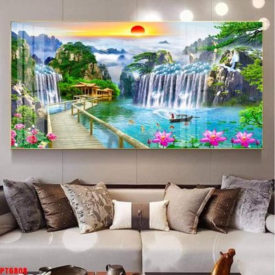 File in mica Tranh sơn thủy thác nước PT6808 (ảnh gốc) đẹp