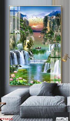 File tranh ảnh gốc Tranh sơn thủy thác nước PT6810 dùng cho in khổ lớn