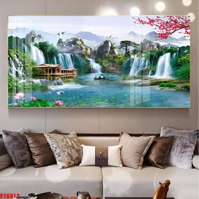 File in trần Tranh sơn thủy thác nước PT6812 (bản gốc) đại dương