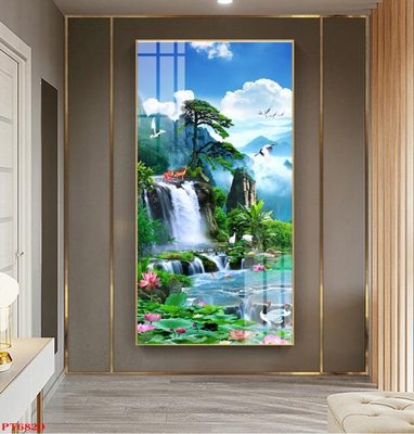 File tranh Tranh sơn thủy thác nước PT6820 (bản gốc) treo tường