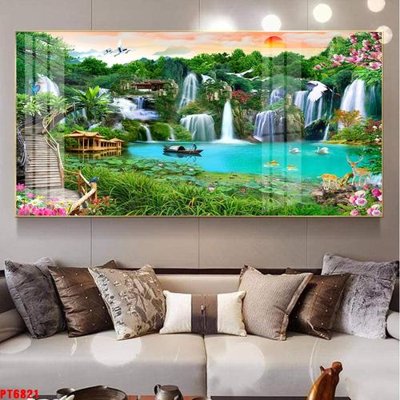 Hình ảnh file gốc in trần nhà Tranh sơn thủy thác nước PT6821