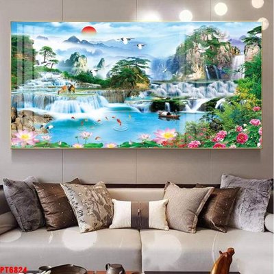 File gốc Tranh sơn thủy thác nước PT6824 (in lụa) trang trí tường