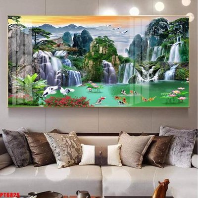 File tranh Tranh sơn thủy thác nước PT6825 (gốc) chủ đề con người