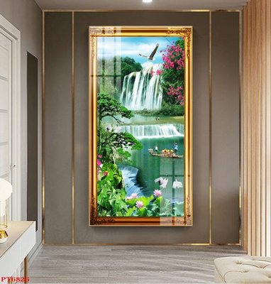 File tranh Tranh sơn thủy thác nước PT6826 (ảnh gốc) in trần 3D