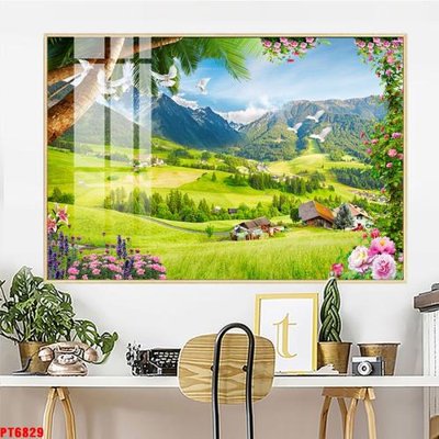 File gốc Tranh sơn thủy thác nước PT6829 (in tráng gương) nghệ thuật