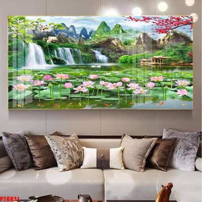 Download file Tranh sơn thủy thác nước PT6831 (gốc) in mica ốp bếp