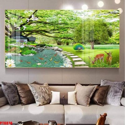 File in trần Tranh sơn thủy thác nước PT6836 (bản gốc) bầu trời