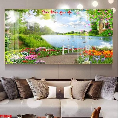 File tranh Tranh sơn thủy thác nước PT6848 (gốc) in backlit film