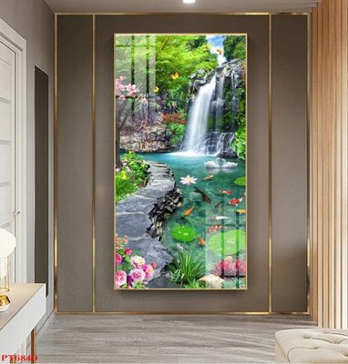 Download file gốc Tranh sơn thủy thác nước PT6849 (in lụa) cao cấp