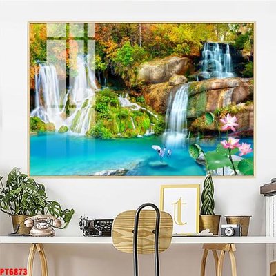 File in mica Tranh sơn thủy thác nước PT6873 (bản gốc) sắc sảo