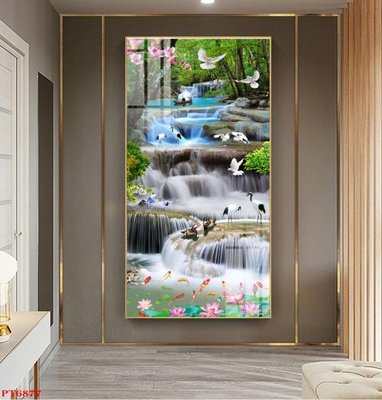 File gốc Tranh sơn thủy thác nước PT6877 (trang trí) phòng làm việc