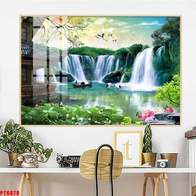 File gốc Tranh sơn thủy thác nước PT6878 (in tráng gương) sang trọng