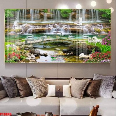 File in lụa Tranh sơn thủy thác nước PT6885 (tân cổ điển) Tranh sơn thủy thác nước PT6885